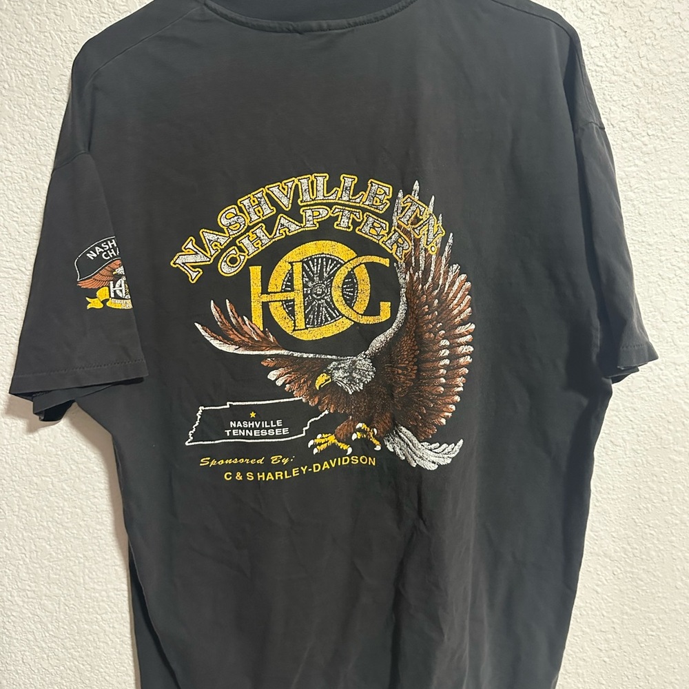 Vintage 90s Harley Davidson TShirt L Nashville Faded, Eagle, Sleeve Chapter Logo - Picture 3 of 3